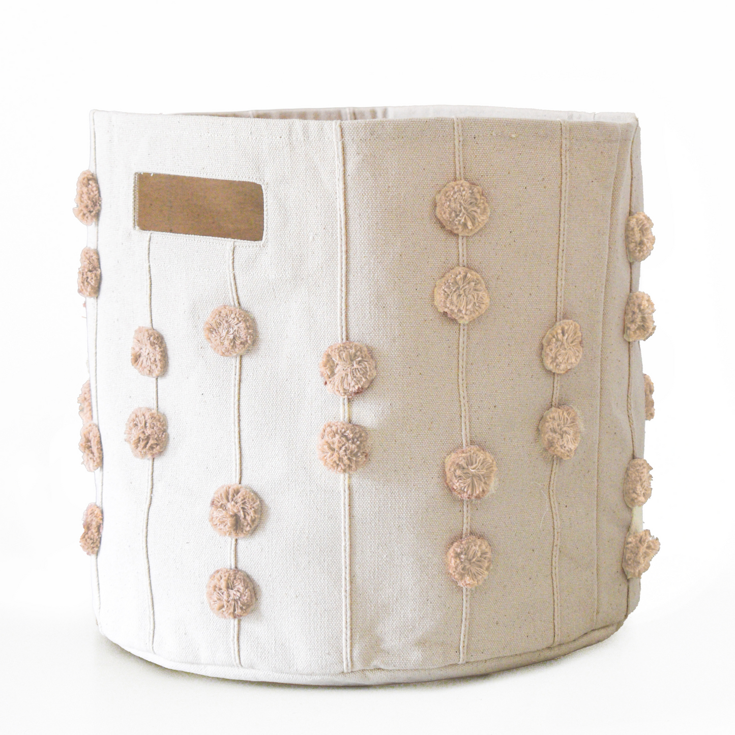 Handmade Canvas Storage Basket Pom Pom - Pecan