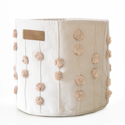 Handmade Canvas Storage Basket Pom Pom - Pecan