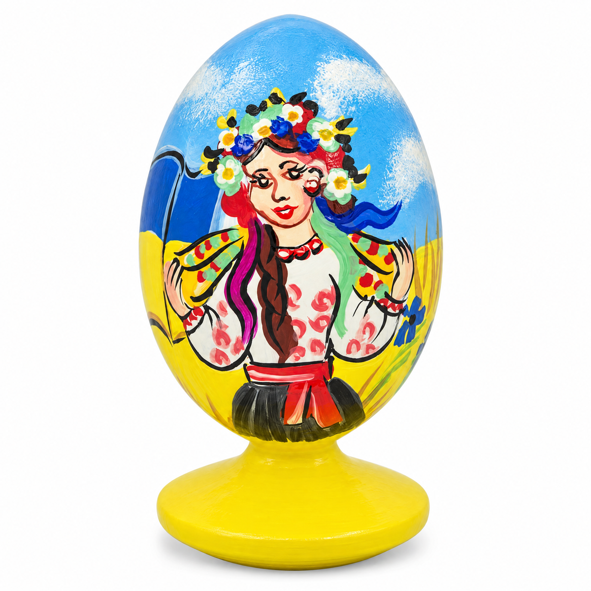 Ukrainian Girl with Flag Easter Egg Figurine