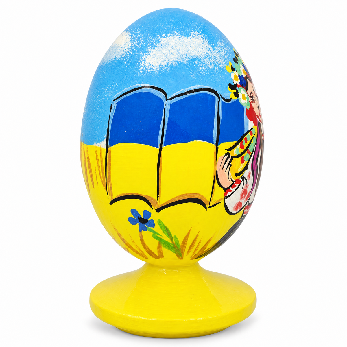 Ukrainian Girl with Flag Easter Egg Figurine