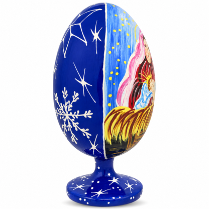 Mary Overlooking Jesus Nativity Scene Wooden Egg Figurine 4.75 Inches