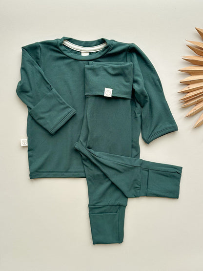 Long Sleeve T-shirt or Bodysuit with Mittens | Baby & Toddler | Luxury Bamboo | Pine