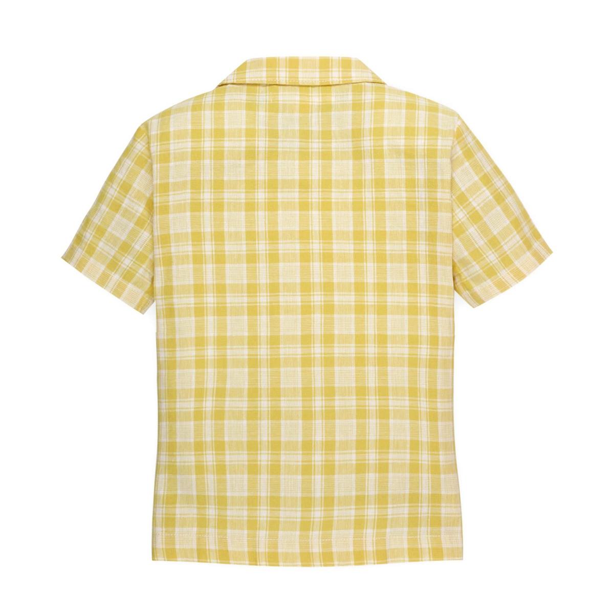 Baby Linen Short Sleeve Camp Shirt - Yellow Plaid Linen