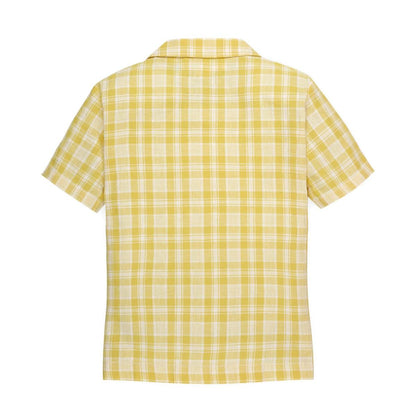 Baby Linen Short Sleeve Camp Shirt - Yellow Plaid Linen