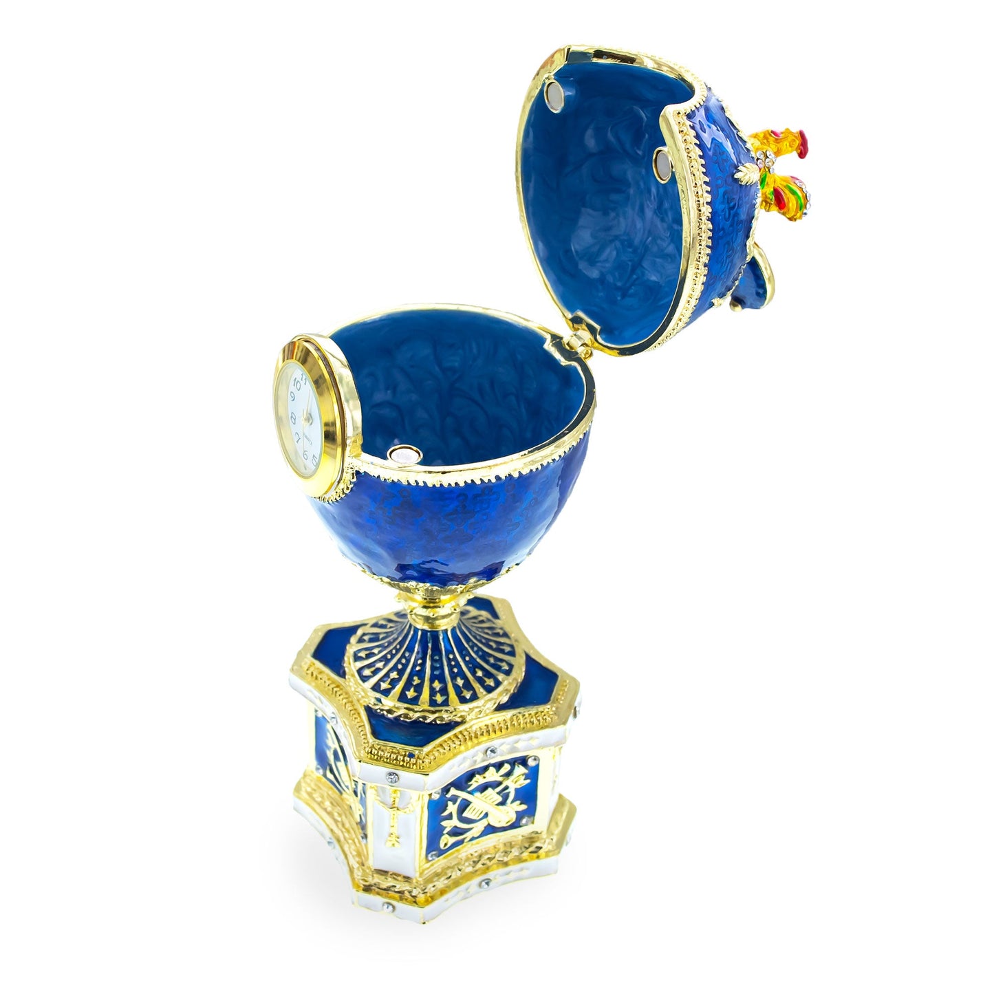 1904 Kelch Chanticleer Blue Enamel Royal Imperial Easter Egg with Clock