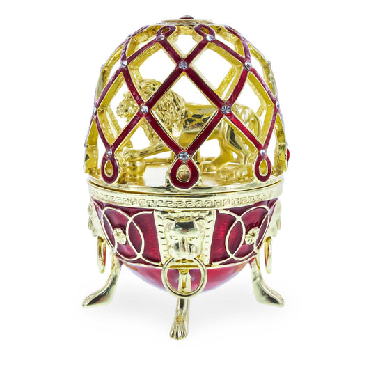 Golden Lion in the Jeweled Cage Egg Figurine
