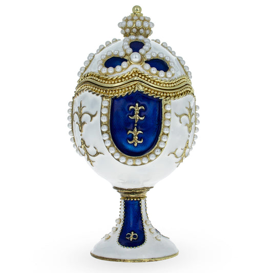 Pearls on White Enamel Royal Inspired Easter Egg 3.75 Inches