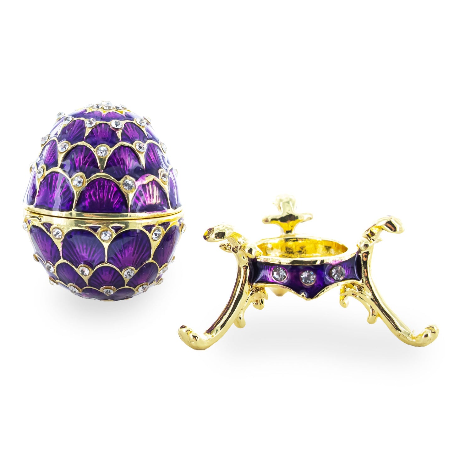 Jeweled Golden Arches on Purple Enamel Royal Inspired Imperial Easter  Egg 2.25 Inches