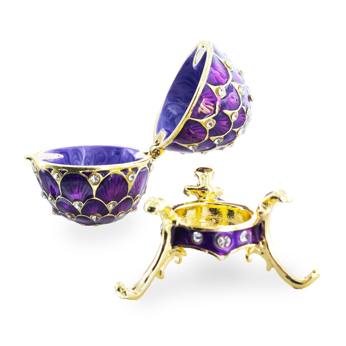 Jeweled Golden Arches on Purple Enamel Royal Inspired Imperial Easter  Egg 2.25 Inches