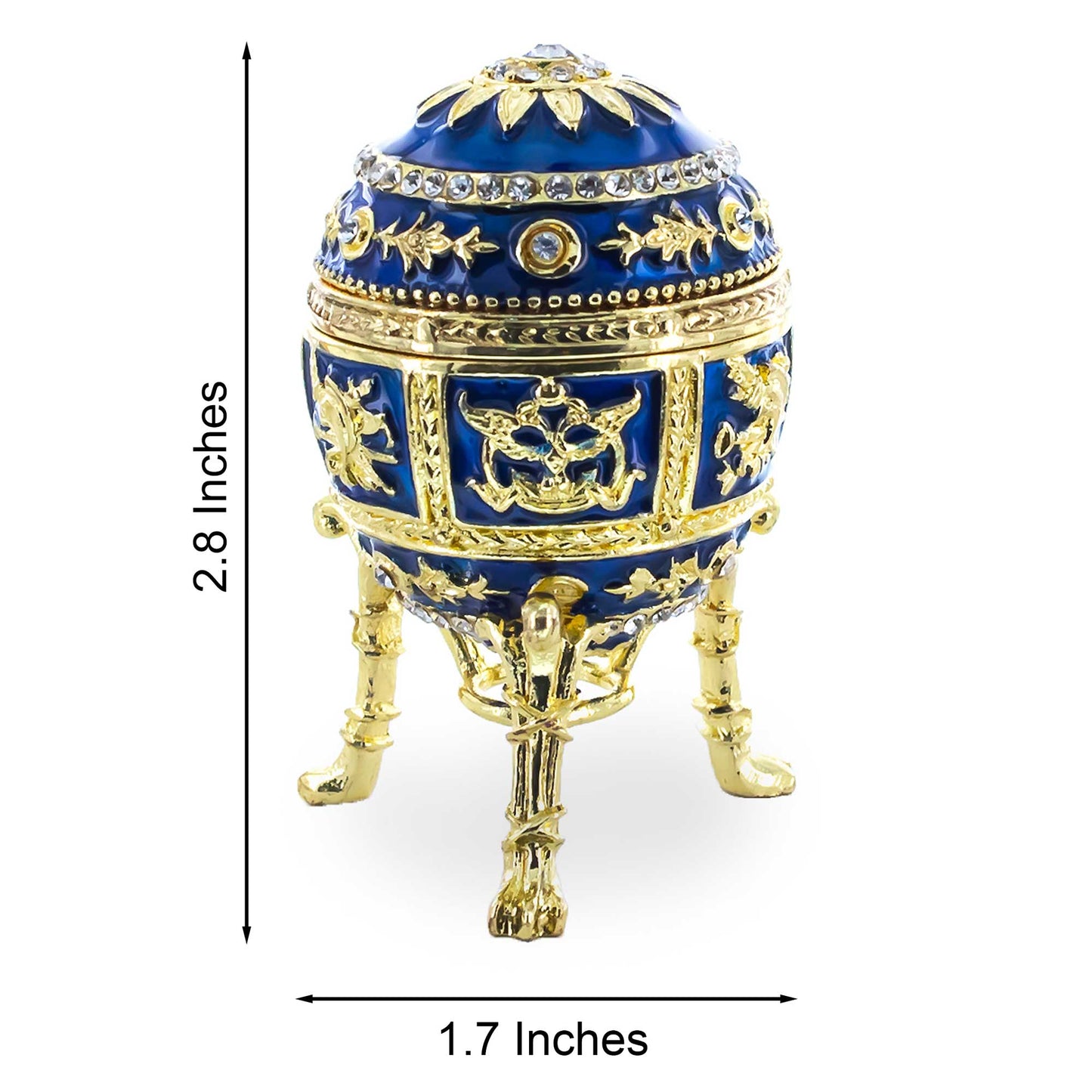 Blue Enamel Royal Inspired Imperial Easter Egg with Clock Surprise