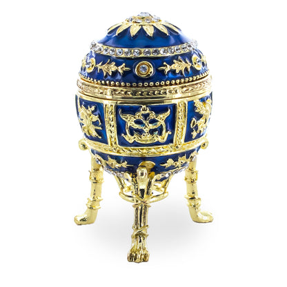 Blue Enamel Royal Inspired Imperial Easter Egg with Clock Surprise
