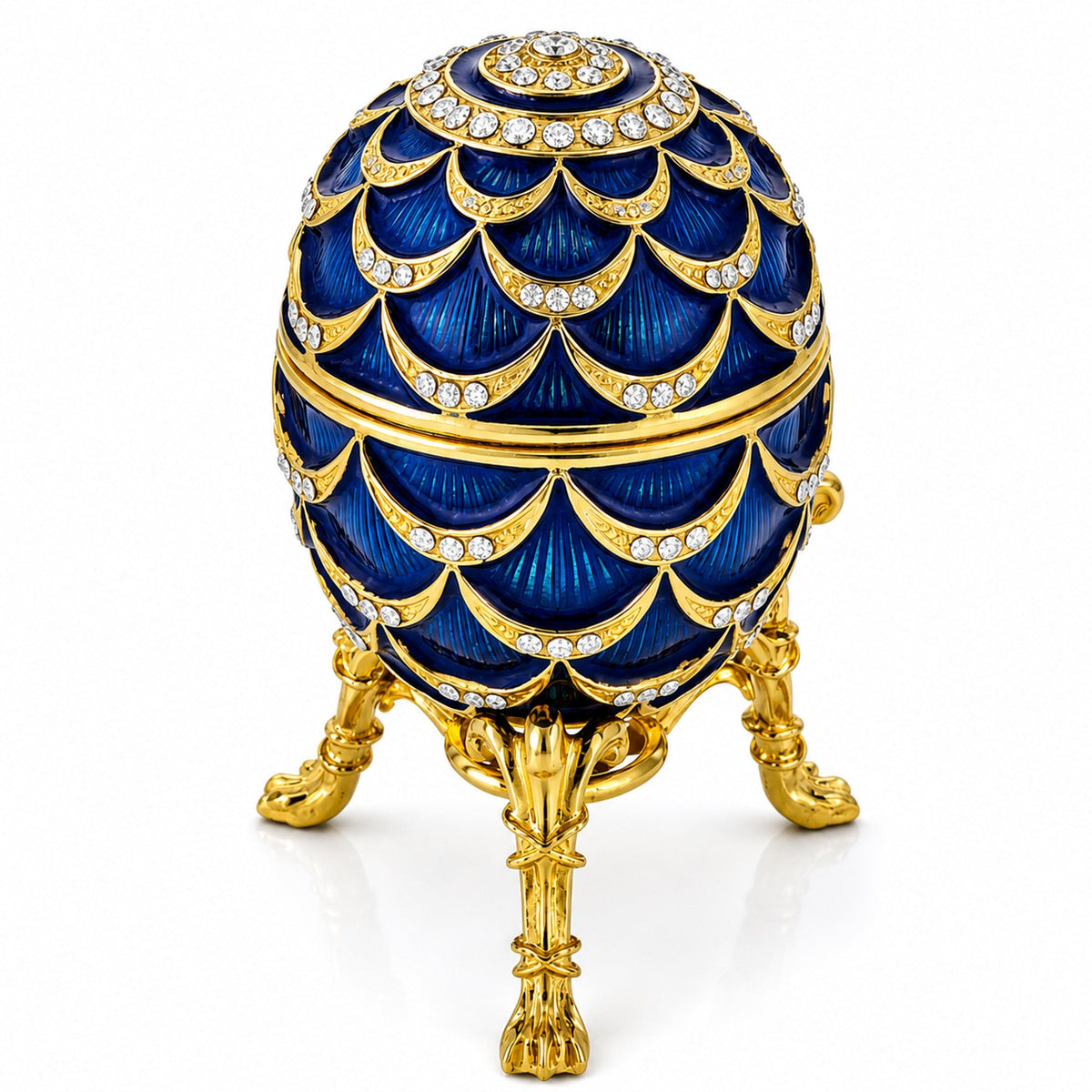 Blue Enamel Pinecone Royal Inspired Imperial Easter Egg with Clock