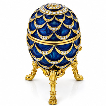 Blue Enamel Pinecone Royal Inspired Imperial Easter Egg with Clock