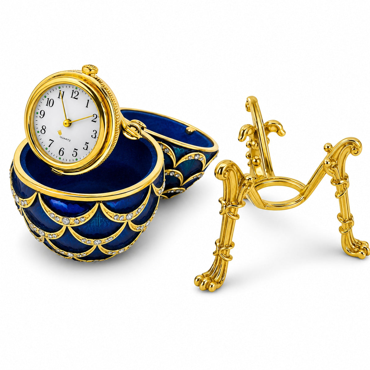 Blue Enamel Pinecone Royal Inspired Imperial Easter Egg with Clock