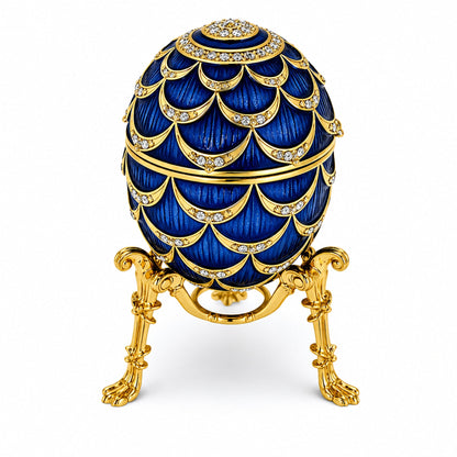 Blue Enamel Pinecone Royal Inspired Imperial Easter Egg with Clock