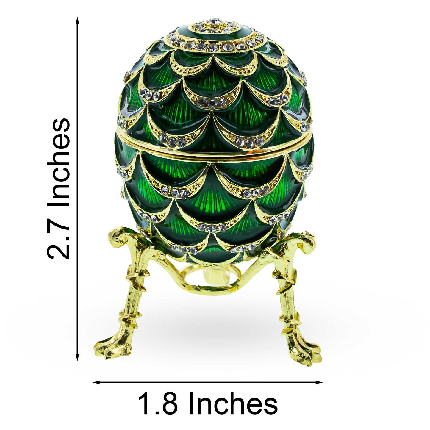 Green Enamel Pinecone Royal Inspired Imperial Easter Egg with Clock Surprise