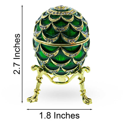 Green Enamel Pinecone Royal Inspired Imperial Easter Egg with Clock Surprise