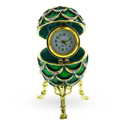 Green Enamel Pinecone Royal Inspired Imperial Easter Egg with Clock Surprise