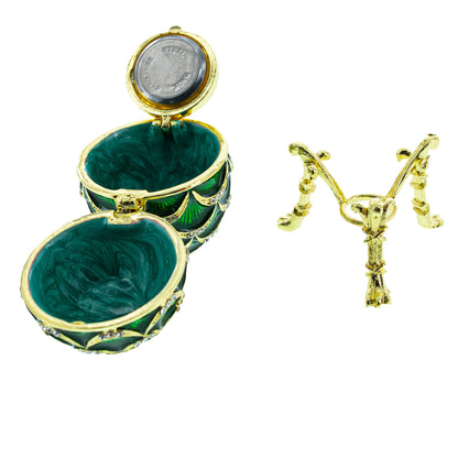 Green Enamel Pinecone Royal Inspired Imperial Easter Egg with Clock Surprise