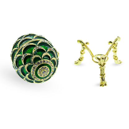 Green Enamel Pinecone Royal Inspired Imperial Easter Egg with Clock Surprise