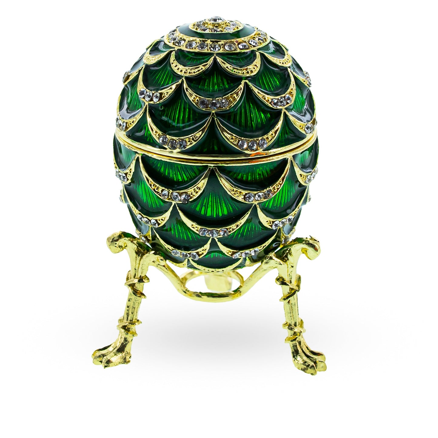 Green Enamel Pinecone Royal Inspired Imperial Easter Egg with Clock Surprise