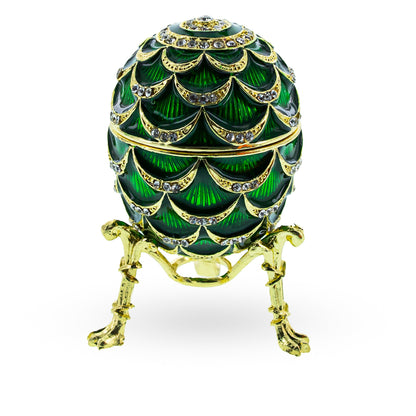 Green Enamel Pinecone Royal Inspired Imperial Easter Egg with Clock Surprise