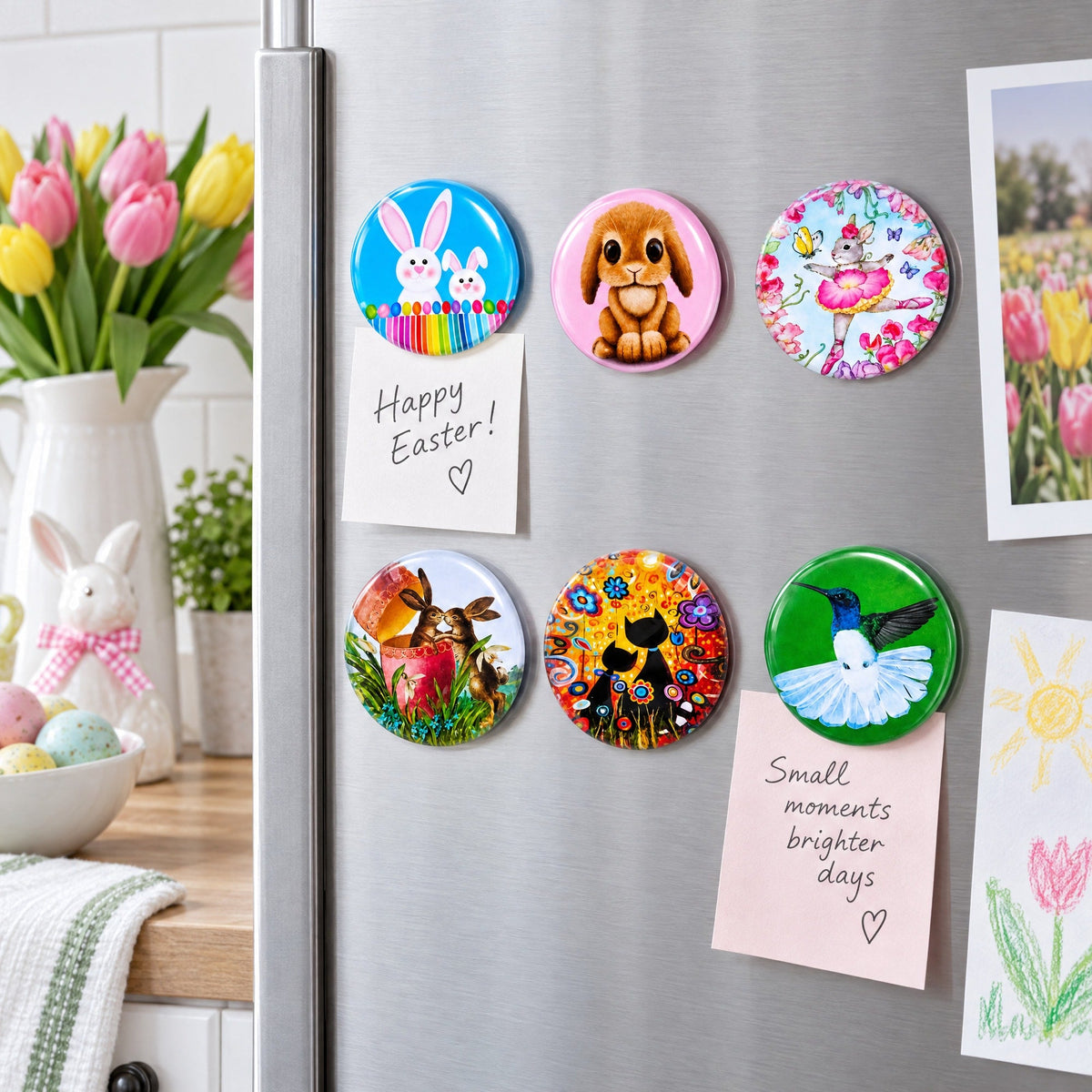 Bunnies, Hummingbird, Cats Easter Theme Fridge Magnets