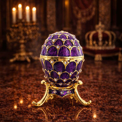 Jeweled Golden Arches on Purple Enamel Royal Inspired Imperial Easter  Egg 2.25 Inches