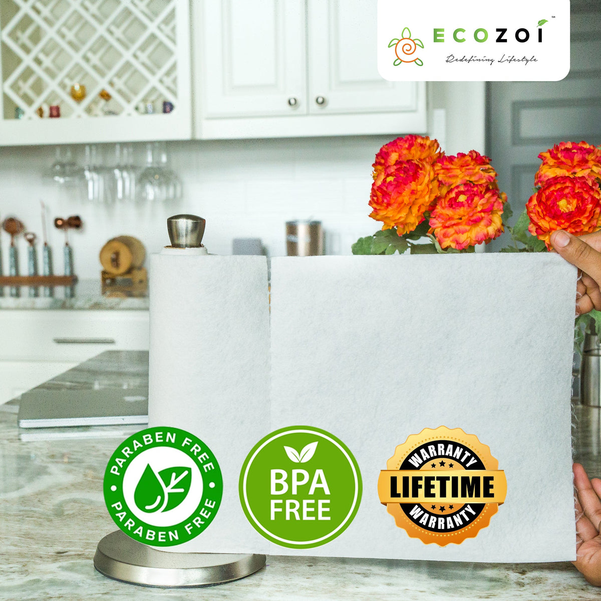 Reusable Bamboo Kitchen Paper Towels - Tree-Free, Eco-Friendly Rolls, 4-Pack