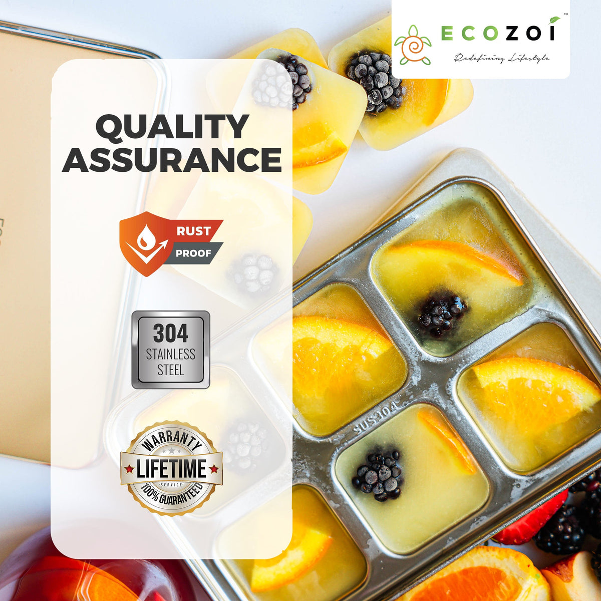 STAINLESS STEEL ICE CUBE TRAYS, 12 Large Cubes, 2 PACK