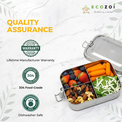 Stainless Steel Lunch Box, 3 Compartment Leak Proof, 50 Oz
