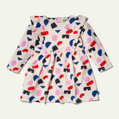 Recycled Cotton Shapes Baby Ruffle Dress - Petal Pink Multi