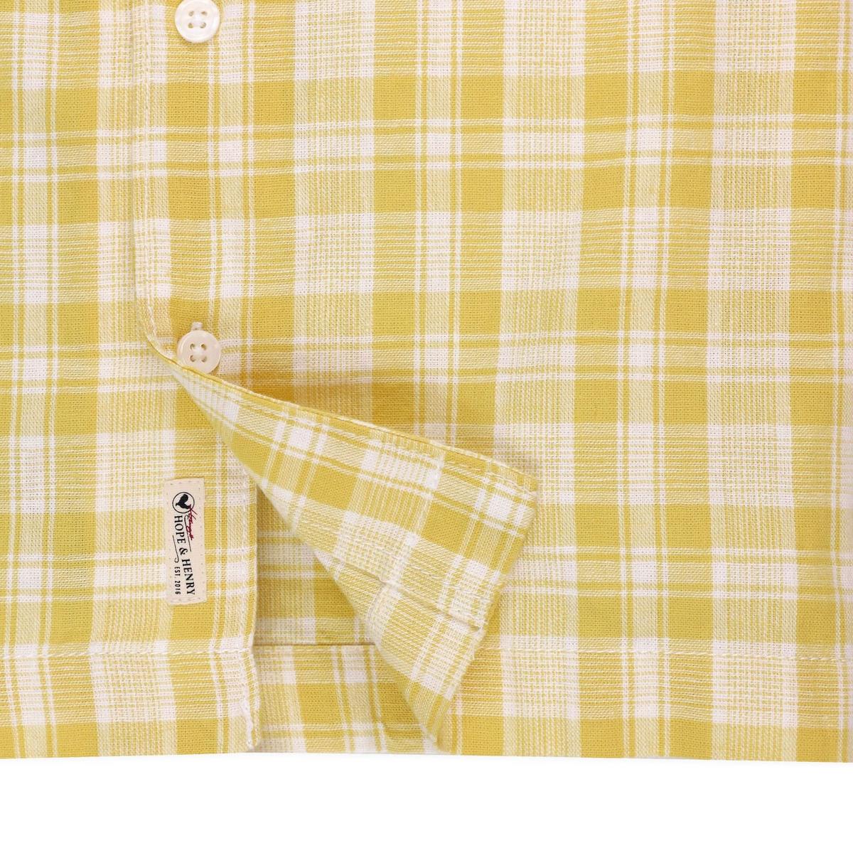 Baby Linen Short Sleeve Camp Shirt - Yellow Plaid Linen