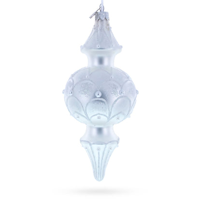 Snowy Pearl Double-Ended Finial Drop Glass Christmas Ornament