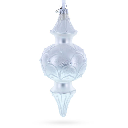 Snowy Pearl Double-Ended Finial Drop Glass Christmas Ornament