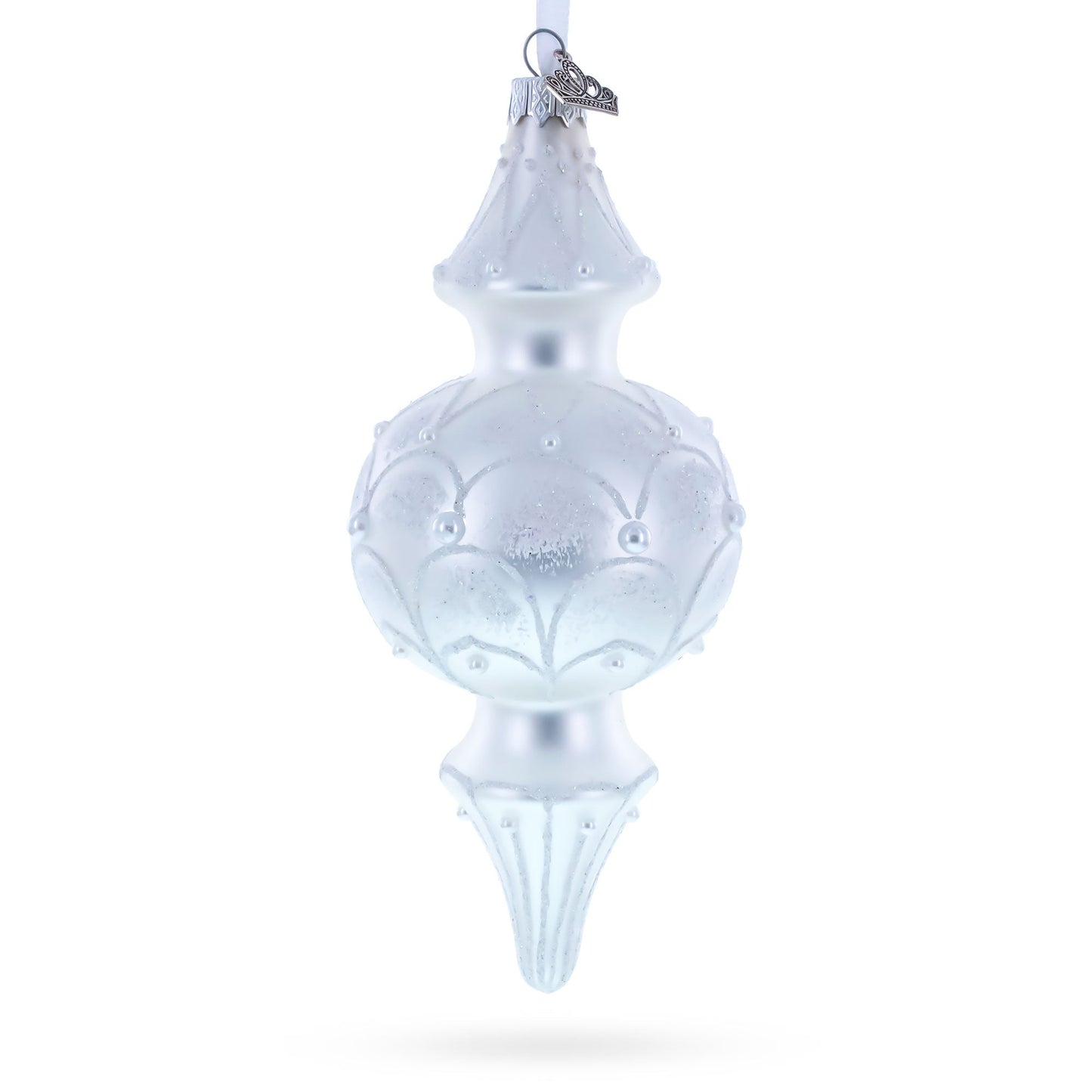 Snowy Pearl Double-Ended Finial Drop Glass Christmas Ornament