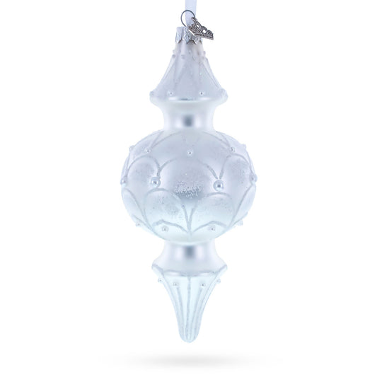 Snowy Pearl Double-Ended Finial Drop Glass Christmas Ornament