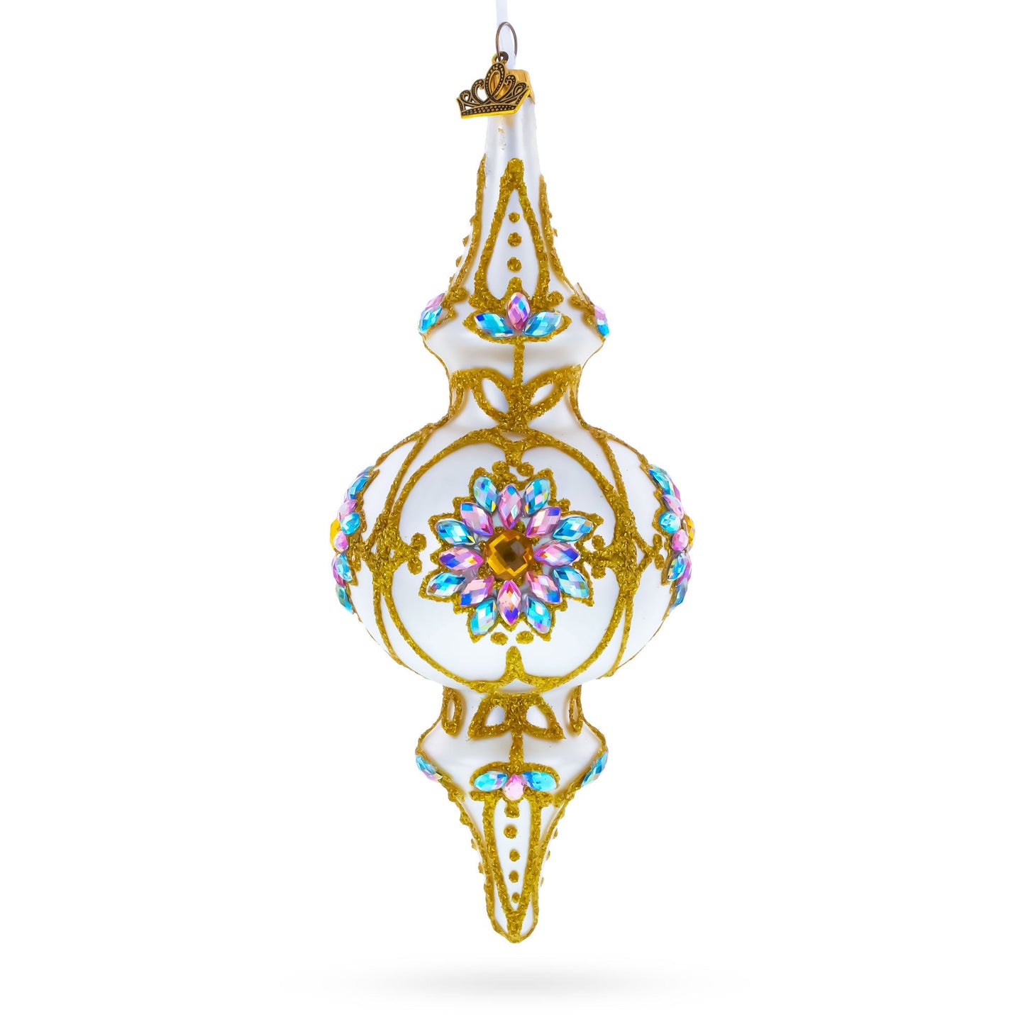 Pearl White Baroque Double-Ended Finial Drop Glass Christmas Ornament