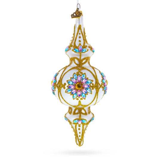 Pearl White Baroque Double-Ended Finial Drop Glass Christmas Ornament