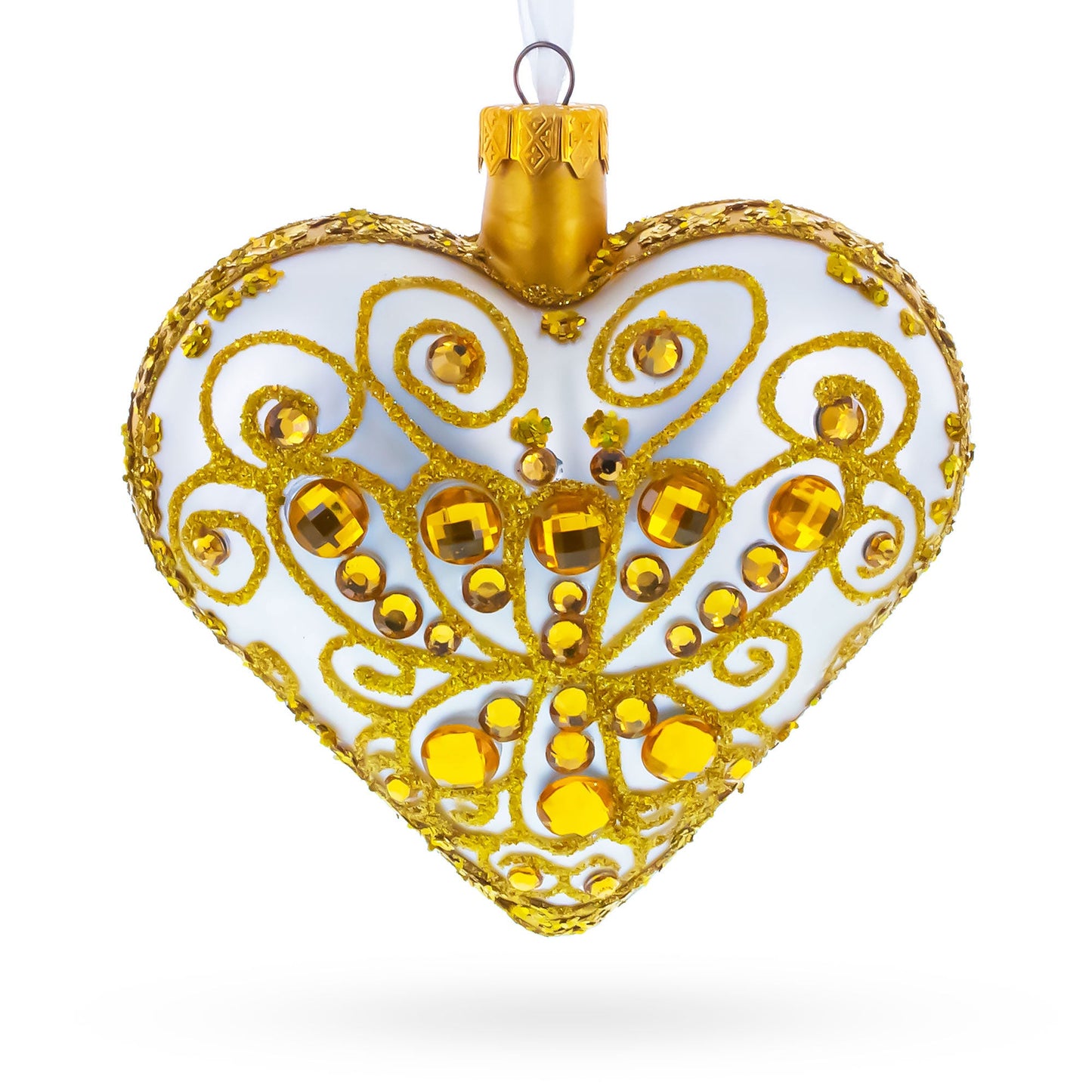 Regal Gold Filigree Heart Glass Ornament