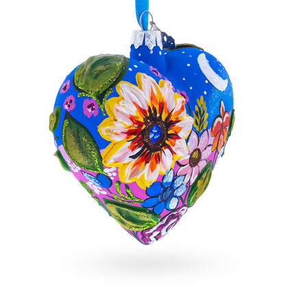 Moonlit Floral Meadow Heart Glass Ornament