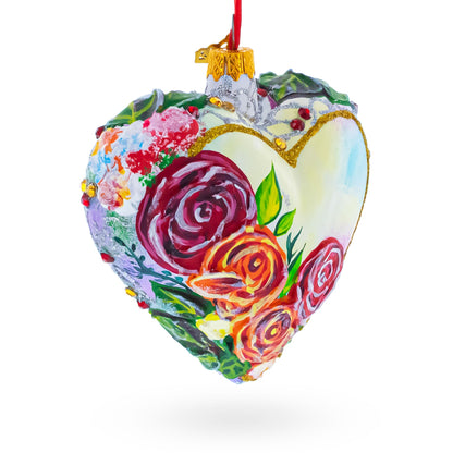 Pastel Rose Garden Heart Glass Ornament