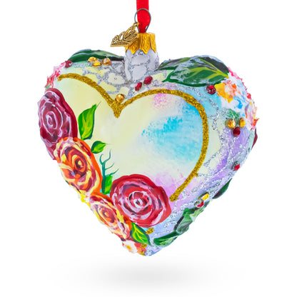 Pastel Rose Garden Heart Glass Ornament