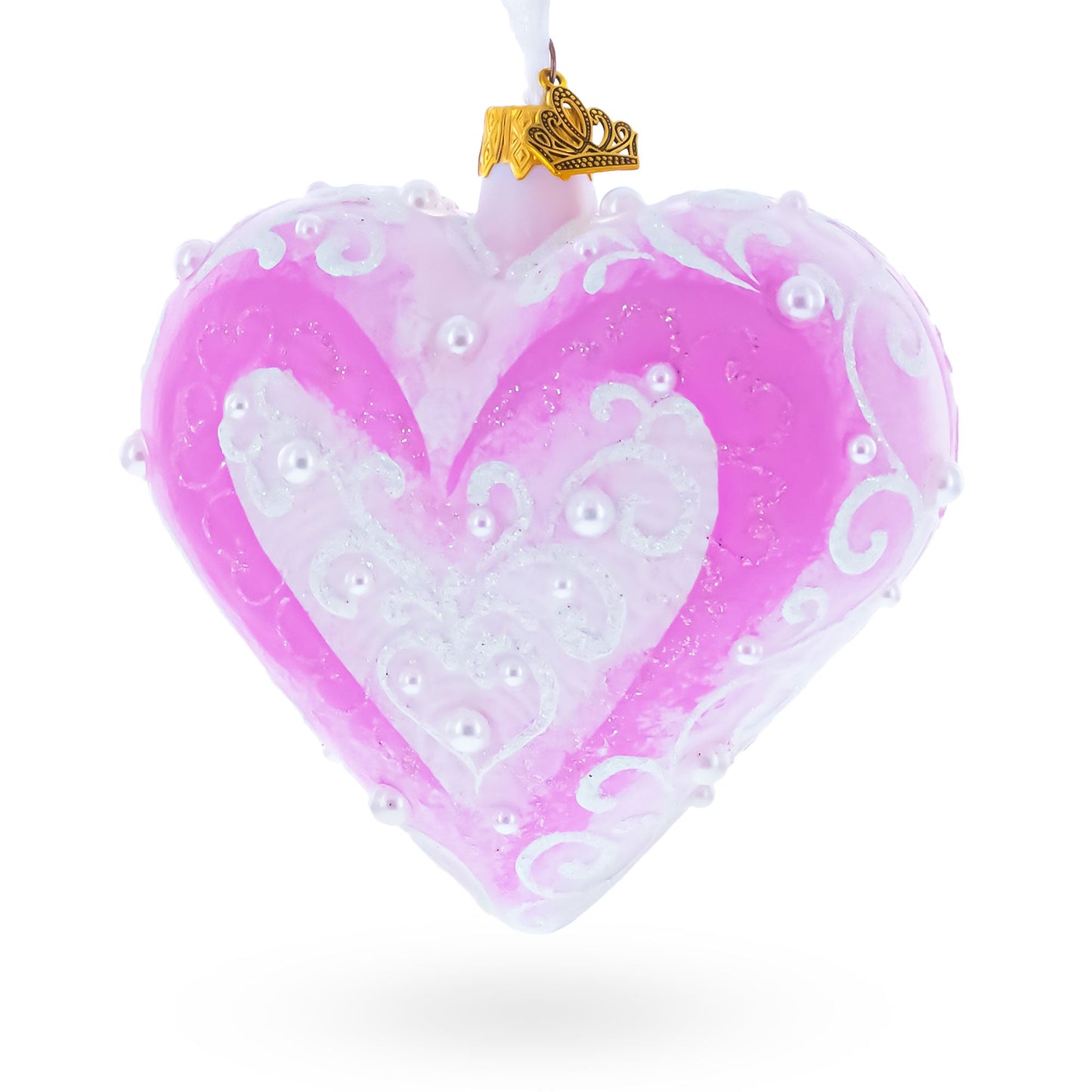Pink Jeweled Blossom Glass Heart Ornament