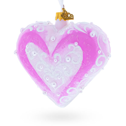 Pink Jeweled Blossom Glass Heart Ornament