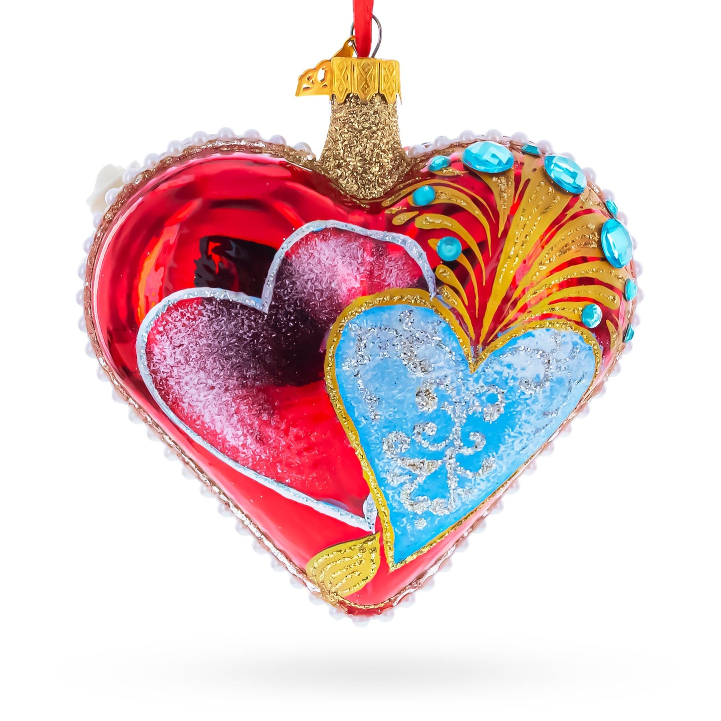 Royal Romance Pearl Jewels Glass Heart Ornament