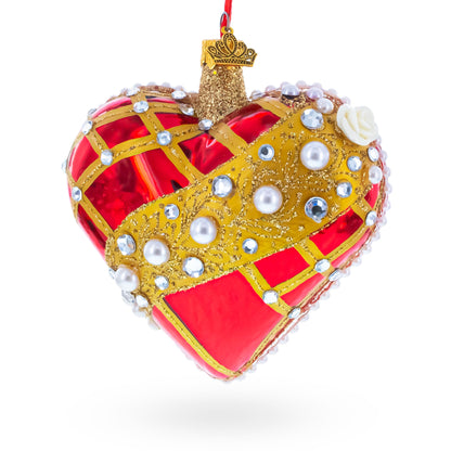 Royal Romance Pearl Jewels Glass Heart Ornament