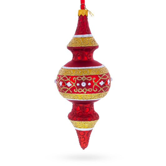 Golden Scroll & Pearl Trim Double-Ended Finial Drop Glass Christmas Ornament