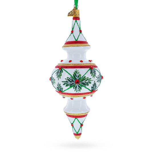 Winter Lattice & Holly Star Jeweled Double-Ended Finial Drop Glass Christmas Ornament
