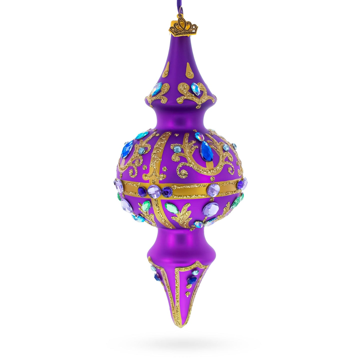 Royal Jewel Embellishments Gold Filigree Double-Ended Finial Drop Glass Christmas Ornament
